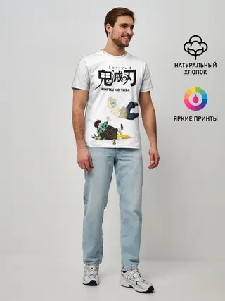 Мужская базовая футболка / Драка Иноске Танджиро и Зеницу