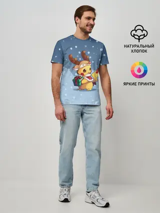 Мужская базовая футболка / Новогодний Пикачу