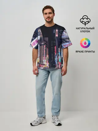 Мужская футболка оверсайз / Ночной Токио