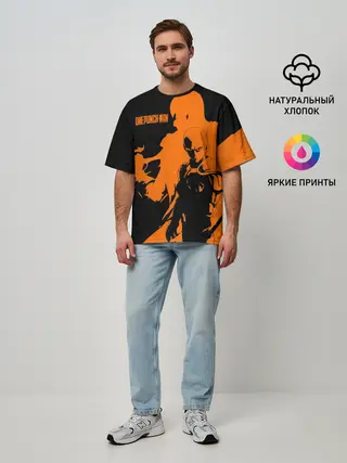 Мужская футболка оверсайз / Сайтама образ в силуэте One Punch-Man