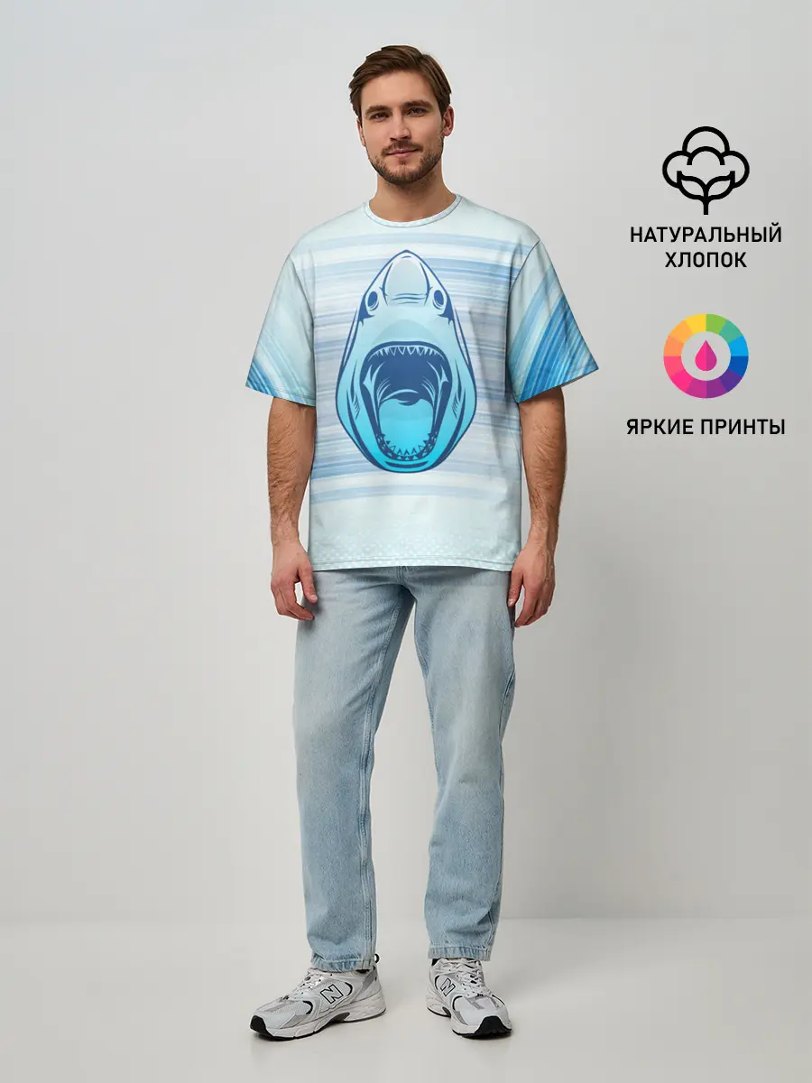 Мужская футболка оверсайз / Акула