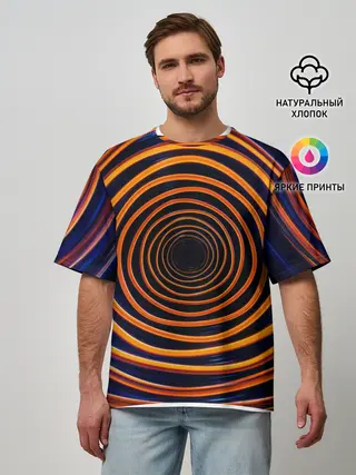 Мужская футболка оверсайз / Круги неоновые