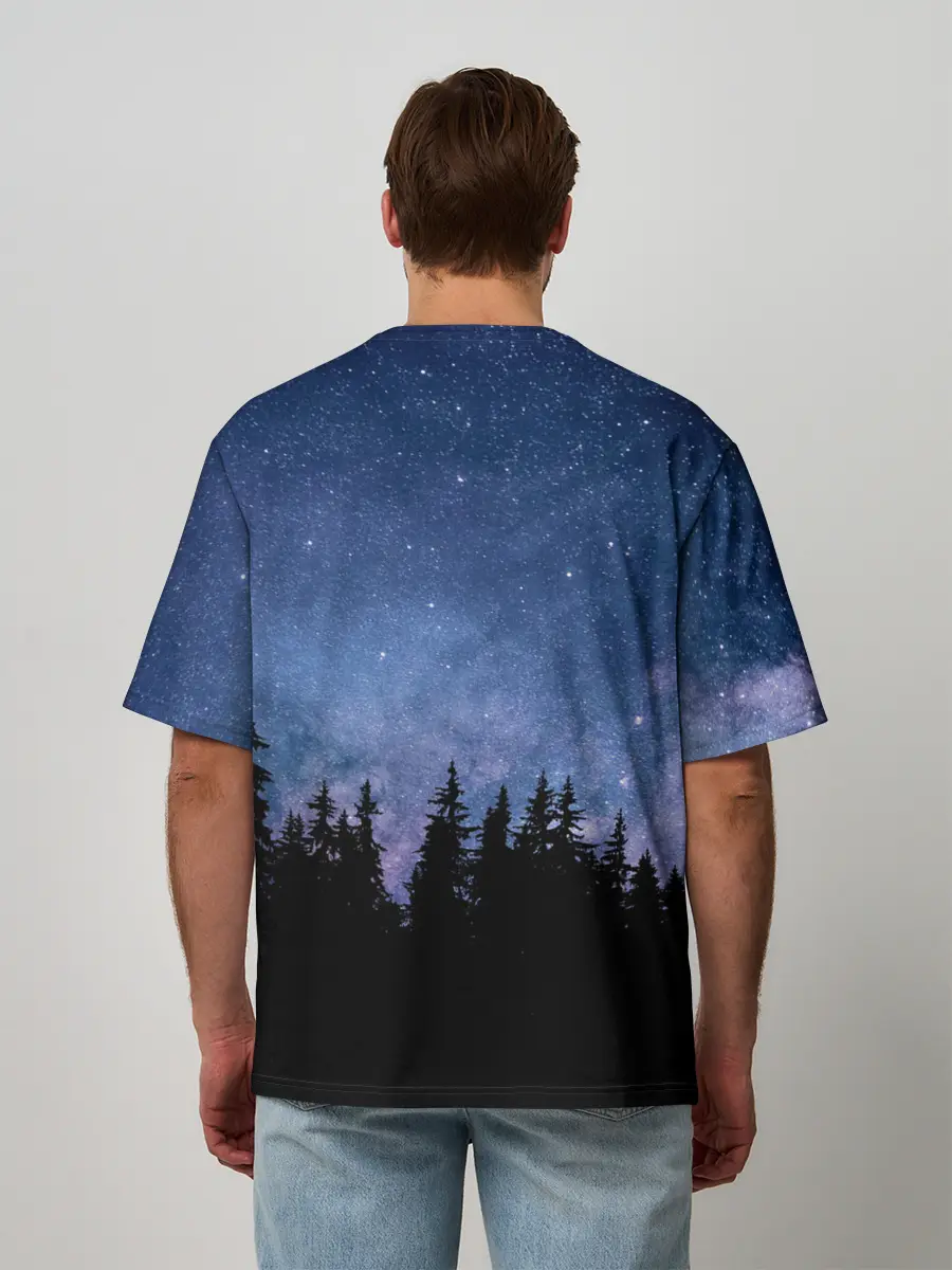 Мужская футболка оверсайз / НОЧНОЙ ЛЕС И ЗВЕЗДЫ