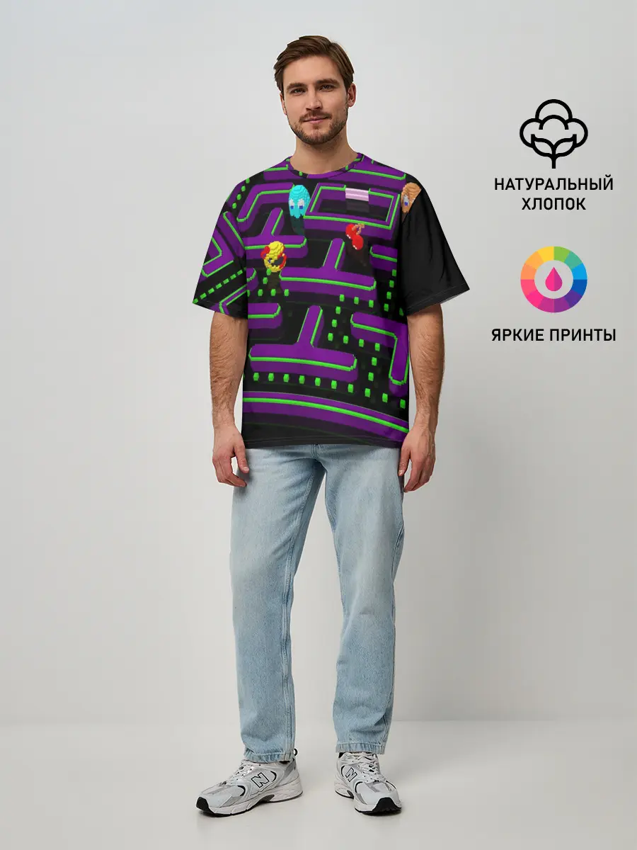 Мужская футболка оверсайз / PAC-MAN 3D