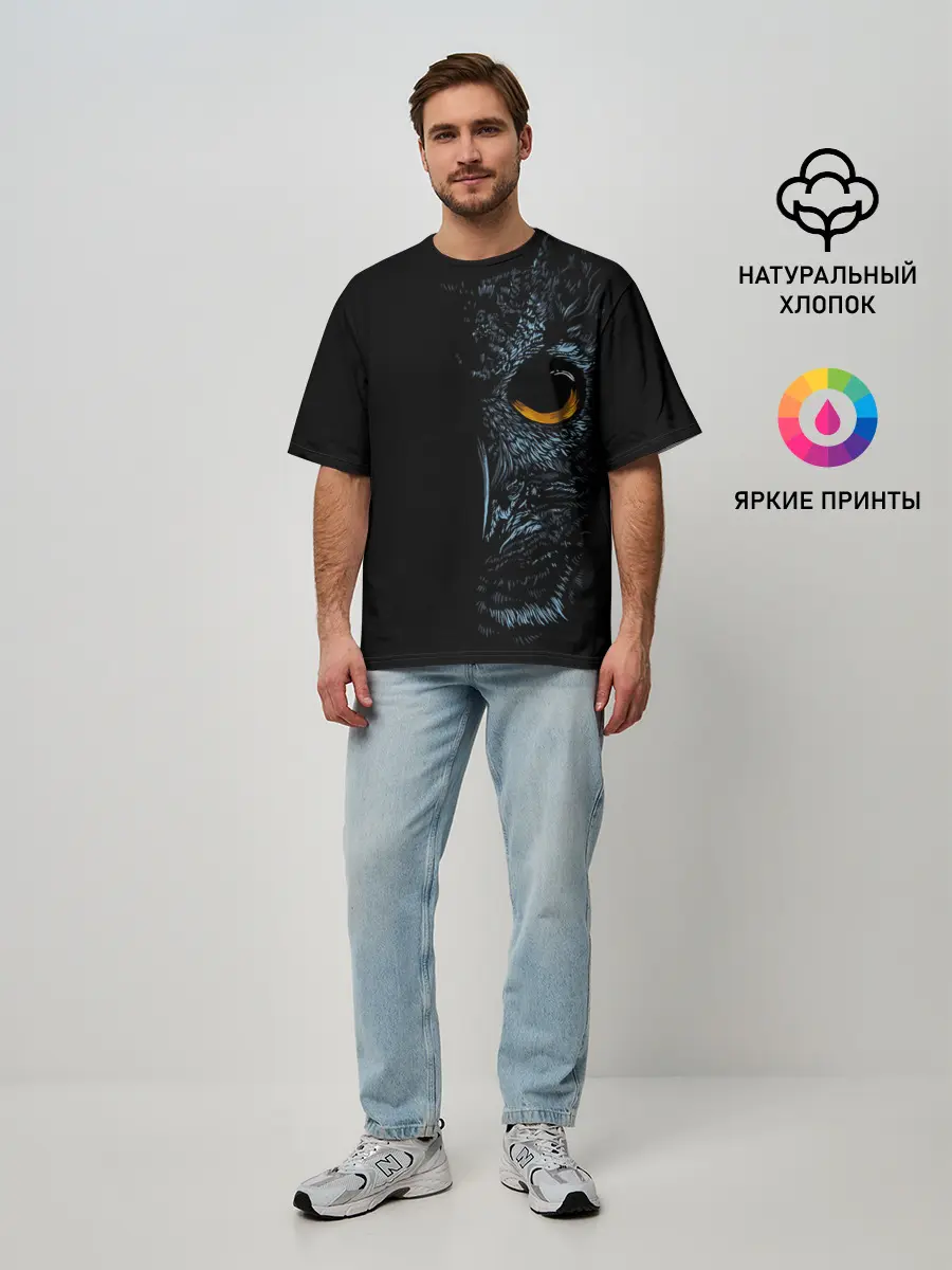 Мужская футболка оверсайз / Ночная Сова арт