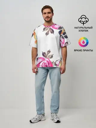 Мужская футболка оверсайз / Розы