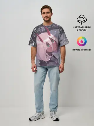 Мужская футболка оверсайз / Ноль два арт серый