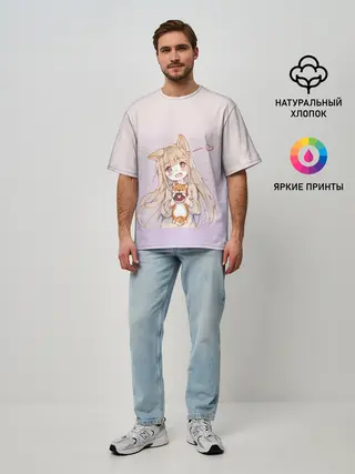 Мужская футболка оверсайз / малышка чиби пончик лис