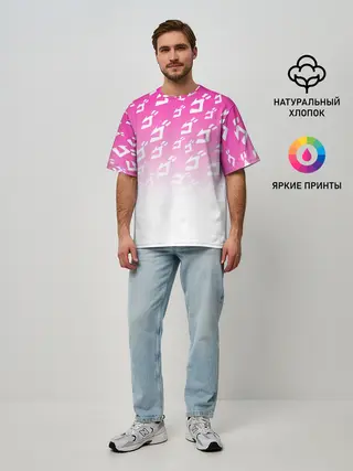 Мужская футболка оверсайз / Паттерн розовый джоджо
