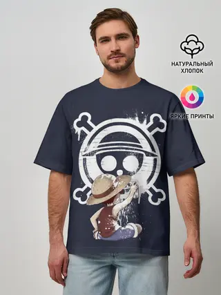 Мужская футболка оверсайз / Луффи рисует