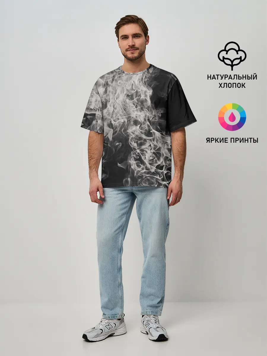 Мужская футболка оверсайз / Fire and Smoke