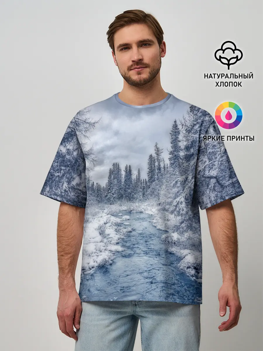 Мужская футболка оверсайз / СНЕЖНЫЙ ПЕЙЗАЖ
