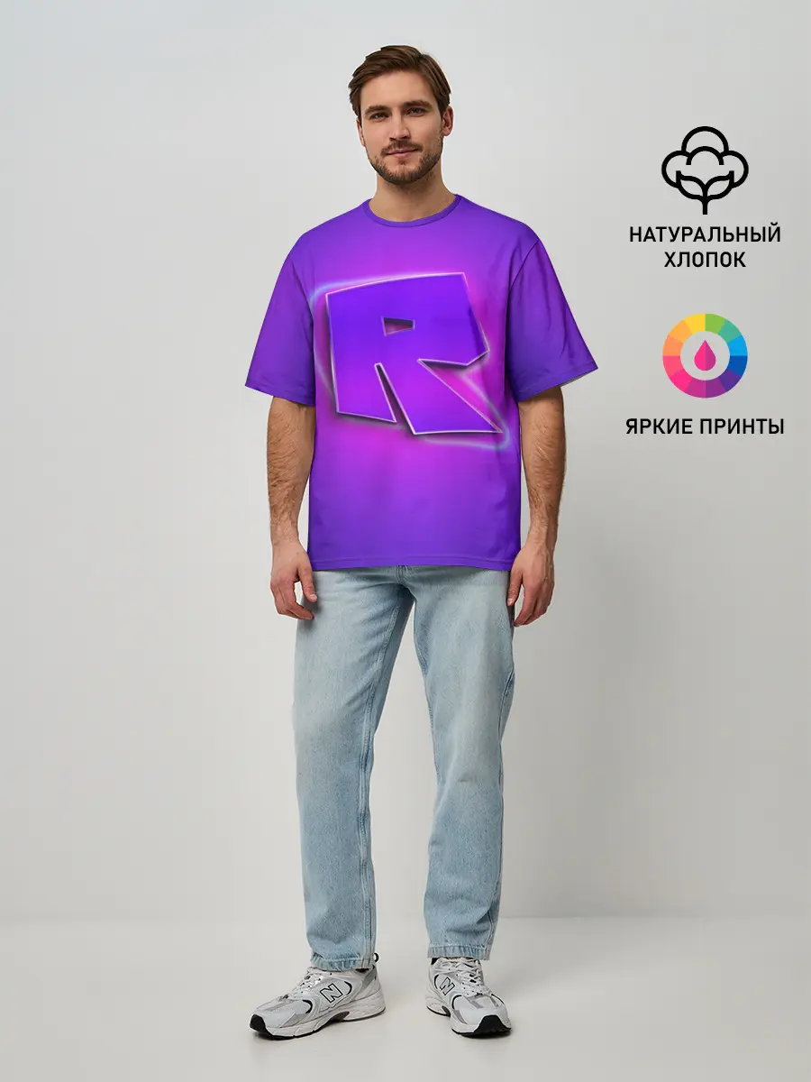 Мужская футболка оверсайз / ROBLOX NEON LOGO | РОБЛОКС