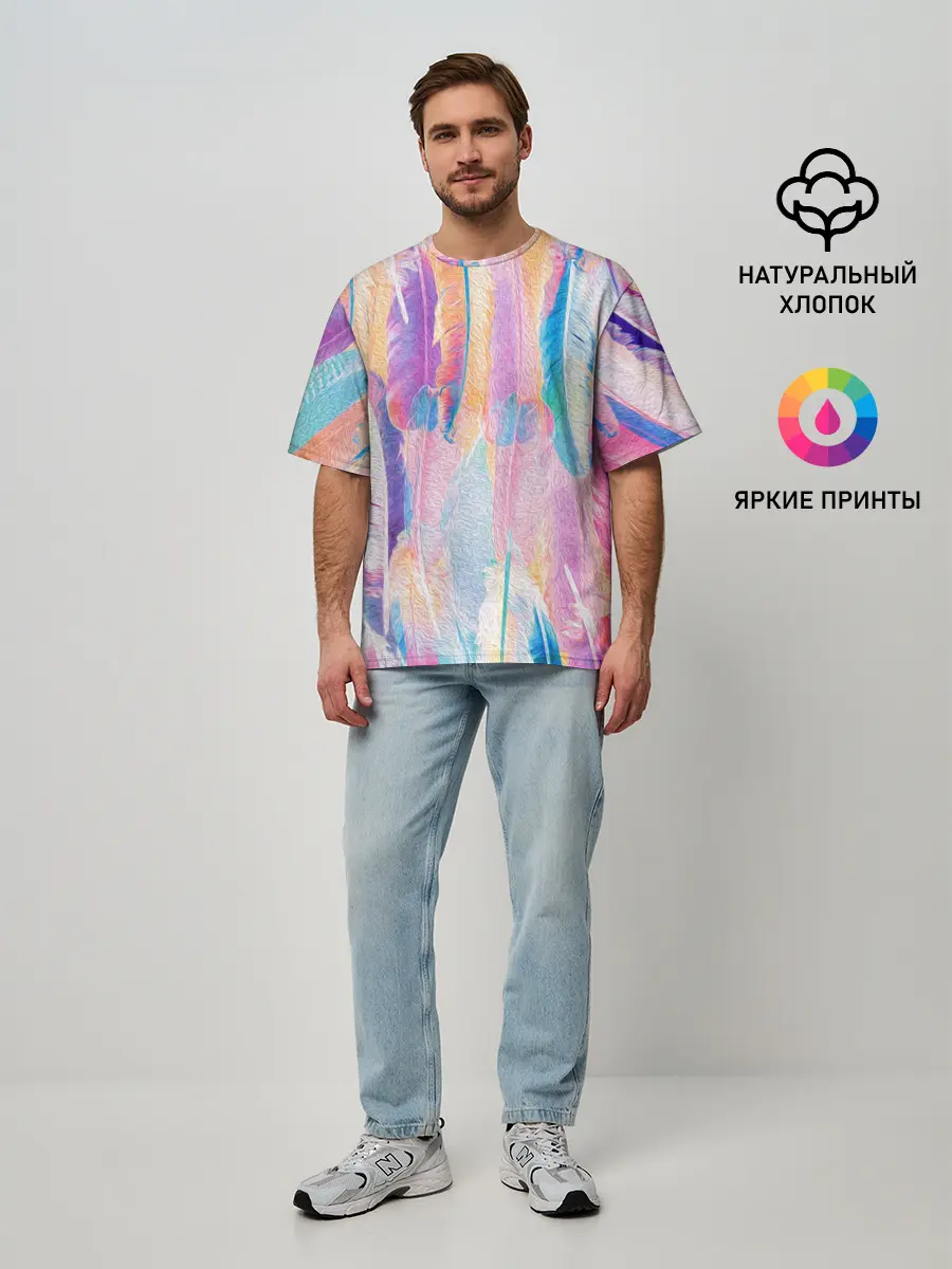 Мужская футболка оверсайз / ПЕРЬЯ