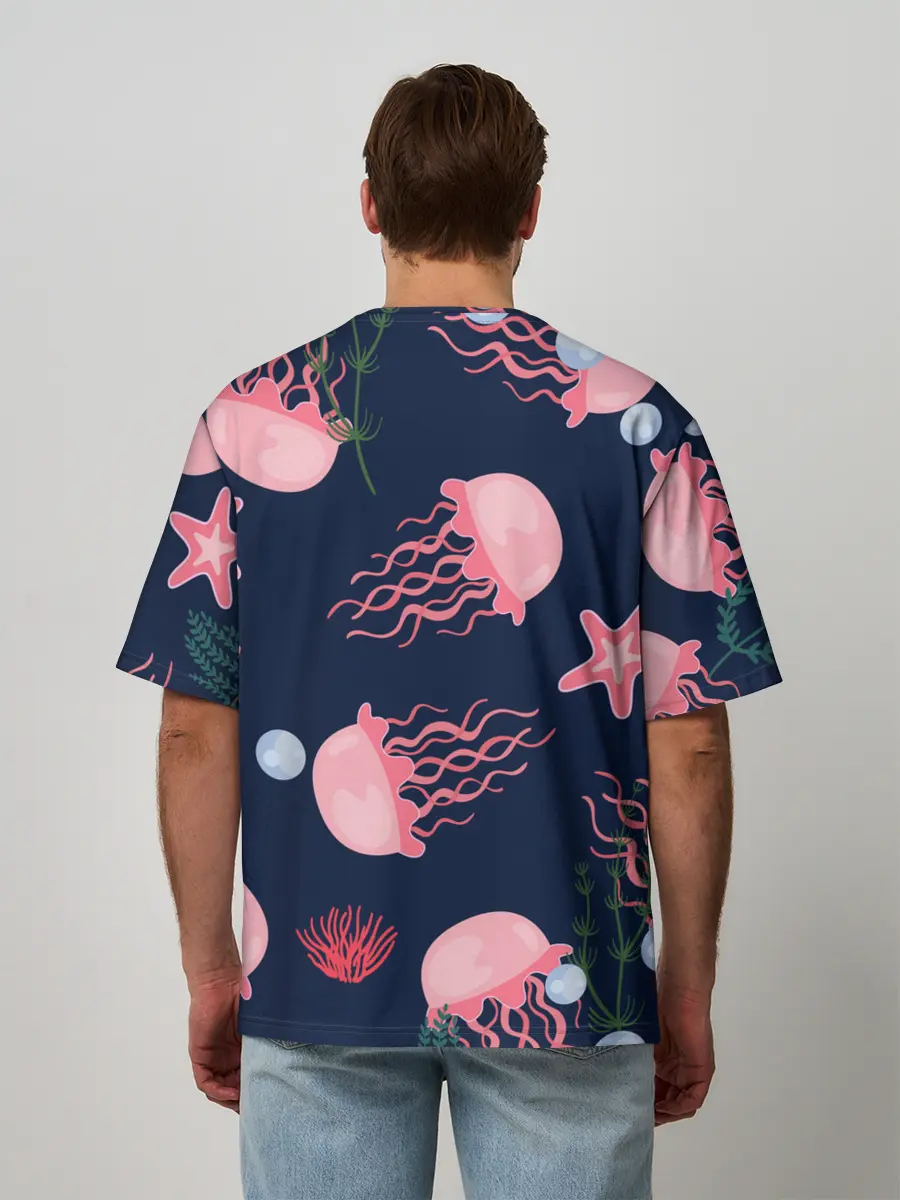 Мужская футболка оверсайз / розовые медузы