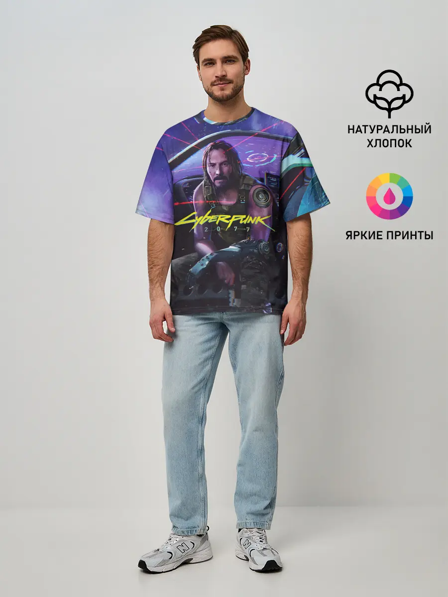 Мужская футболка оверсайз / CYBERPUNK 2077 - КИАНУ