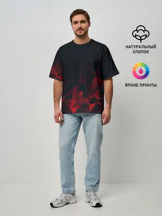 Мужская футболка оверсайз / RED STRIPES | КРАСНАЯ ГЕОМЕТРИЯ