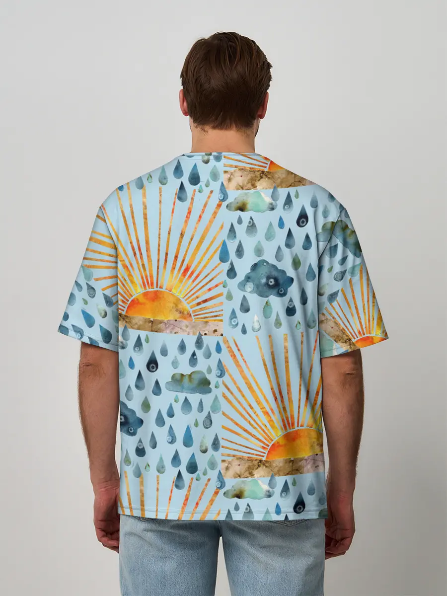 Мужская футболка оверсайз / Осенний паттерн: Дождь и солнце