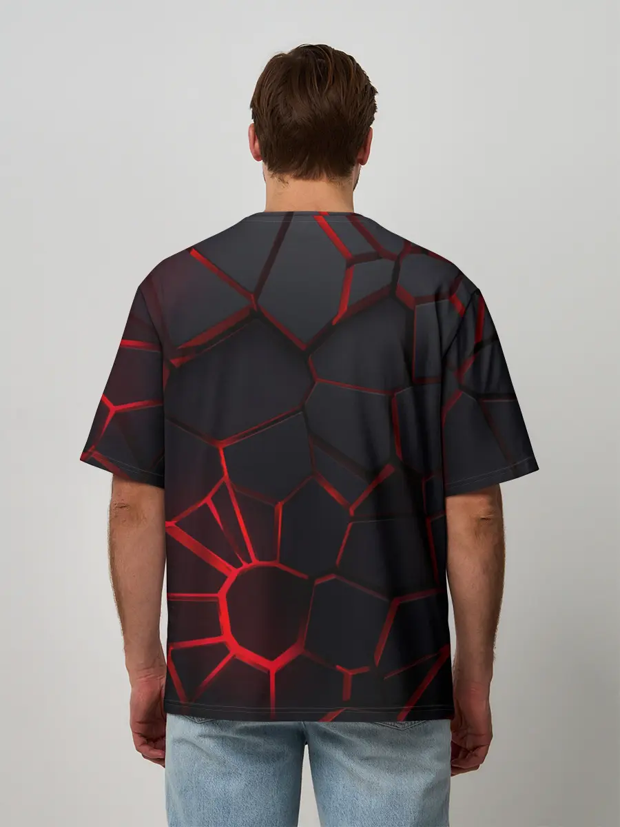 Мужская футболка оверсайз / Адские 3D плиты | 3Д геометрия плиты