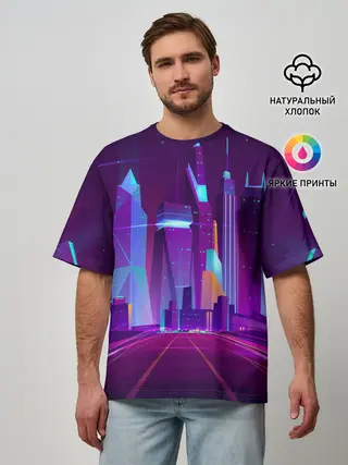 Мужская футболка оверсайз / НЕОНОВЫЙ ГОРОД