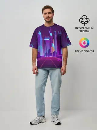 Мужская футболка оверсайз / НЕОНОВЫЙ ГОРОД