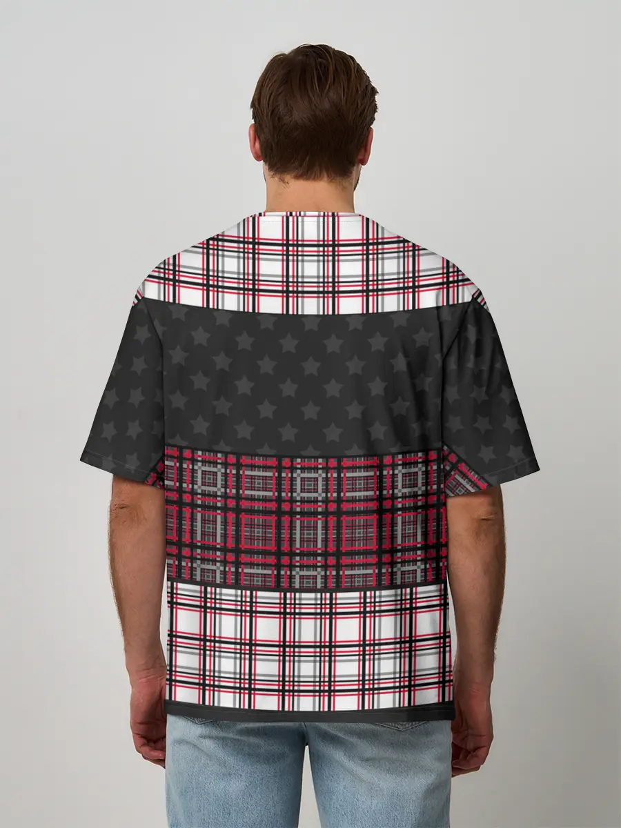 Мужская футболка оверсайз / Комбинированный красно-серый