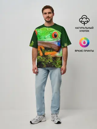 Мужская футболка оверсайз / Тропическая лягушка
