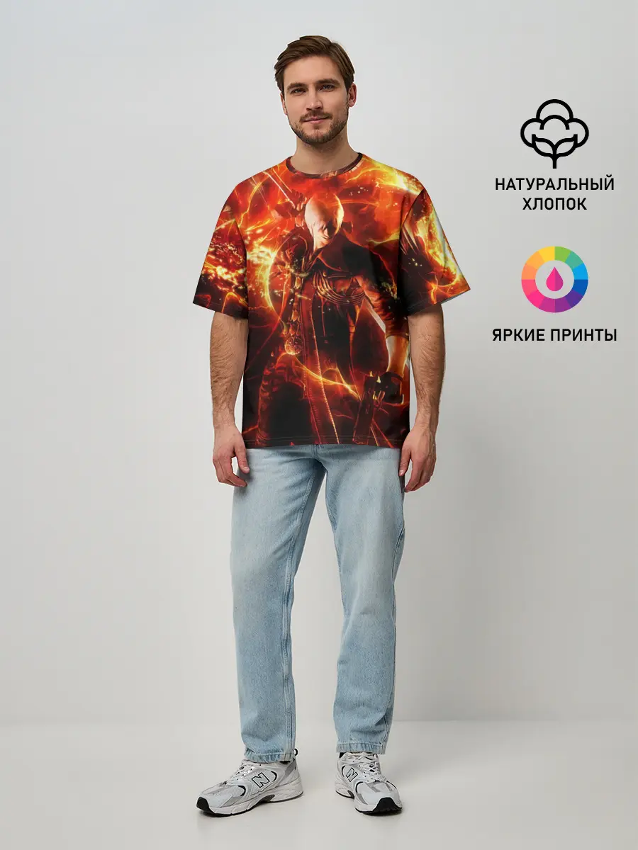 Мужская футболка оверсайз / Данте в огне