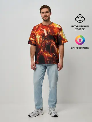 Мужская футболка оверсайз / Данте в огне