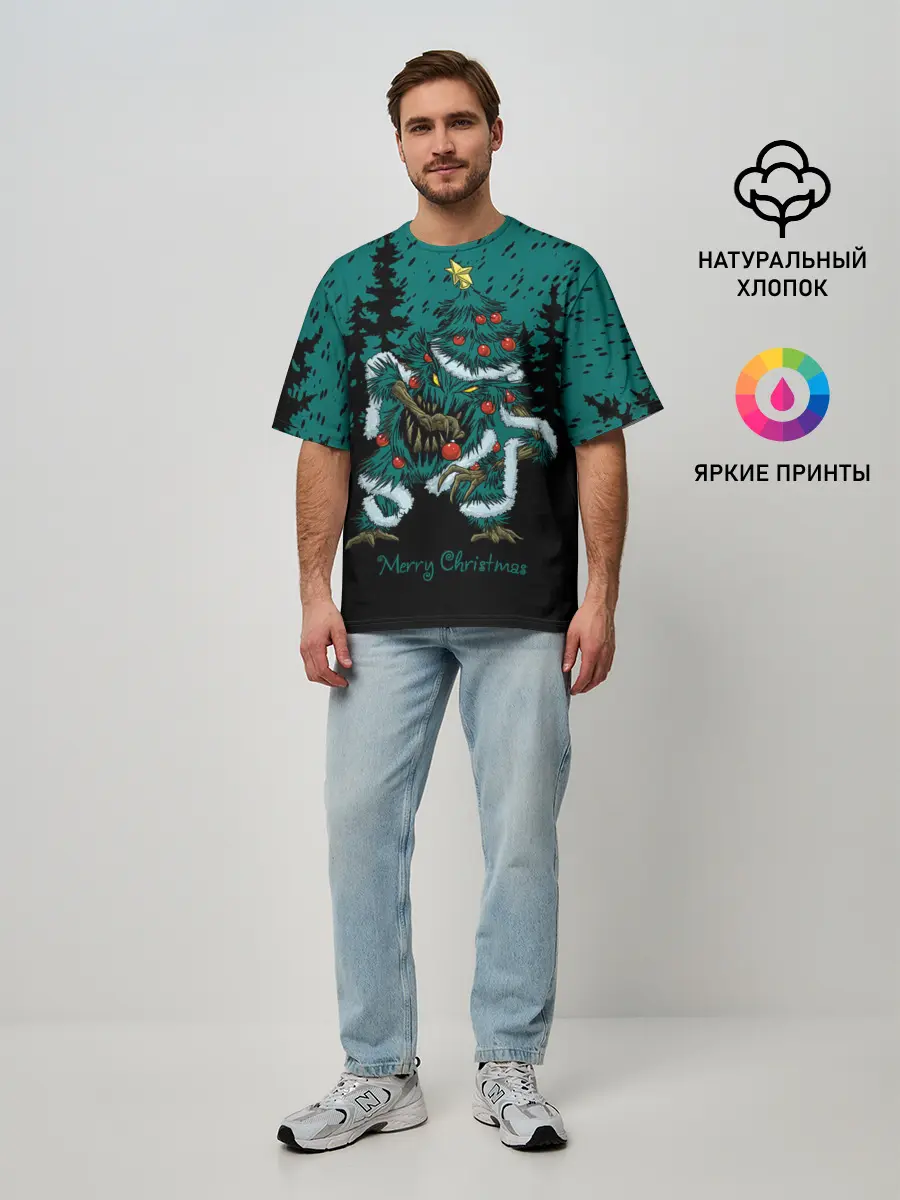 Мужская футболка оверсайз / Бесячья ёлка