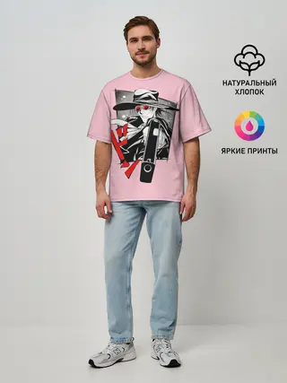 Мужская футболка оверсайз / Алукард на розовом фоне