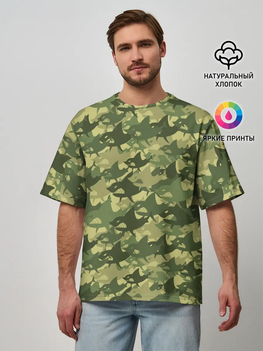 Мужская футболка оверсайз / Акулы