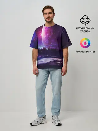 Мужская футболка оверсайз / Северный закат