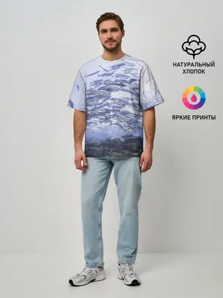 Мужская футболка оверсайз / Косяк рыбы