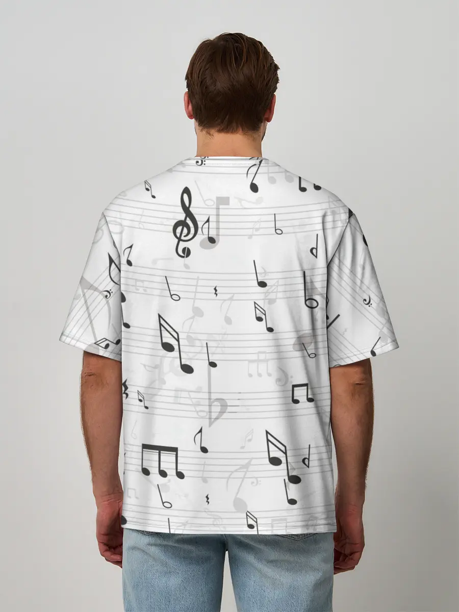 Мужская футболка оверсайз / ноты