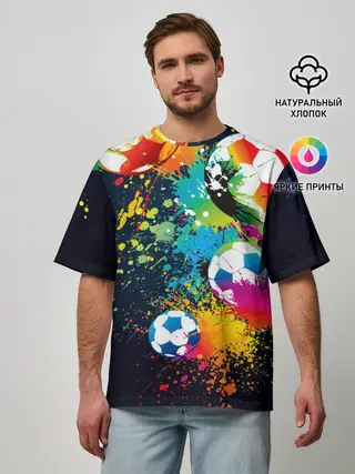 Мужская футболка оверсайз / Футбольные мячи