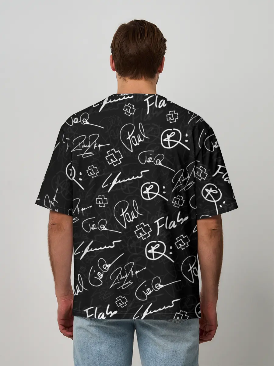 Мужская футболка оверсайз / RAMMSTEIN АВТОГРАФЫ | РАМШТАЙН