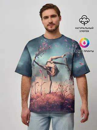 Мужская футболка оверсайз / Танцующая с цветами ведьма