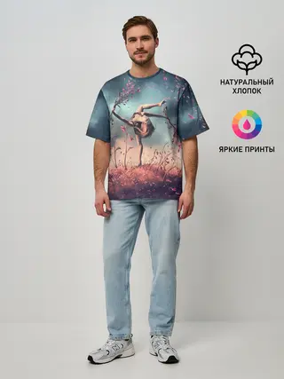 Мужская футболка оверсайз / Танцующая с цветами ведьма