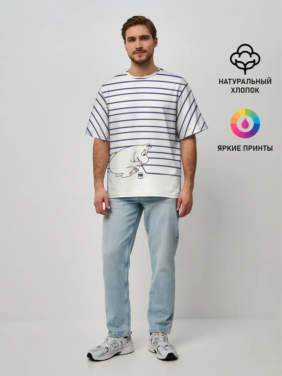 Мужская футболка оверсайз / Муми-тролль рисует полосы