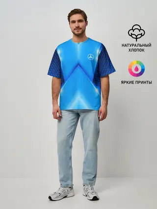Мужская футболка оверсайз / Mercedes car sport SKY