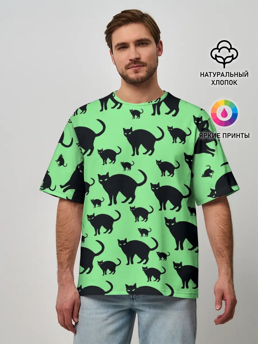 Мужская футболка оверсайз / Кошки черные