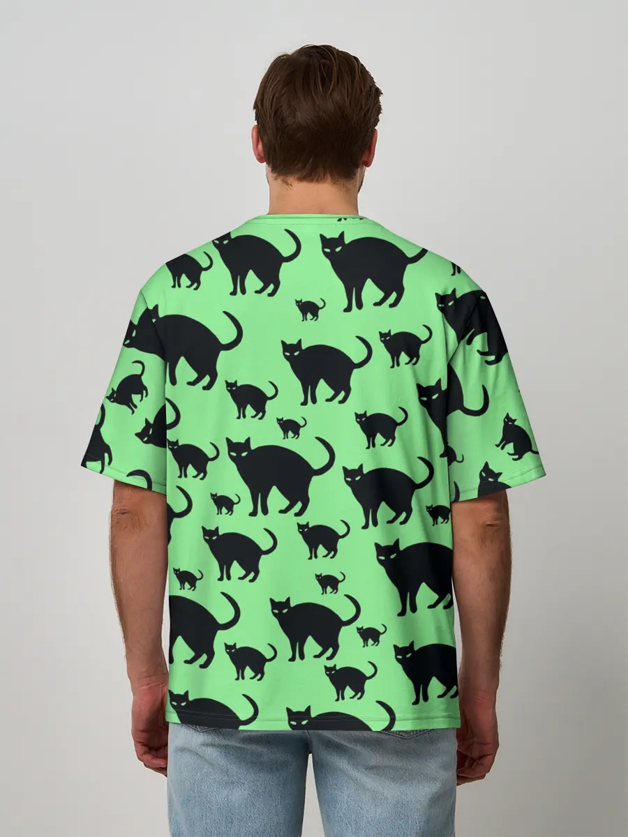 Мужская футболка оверсайз / Кошки черные