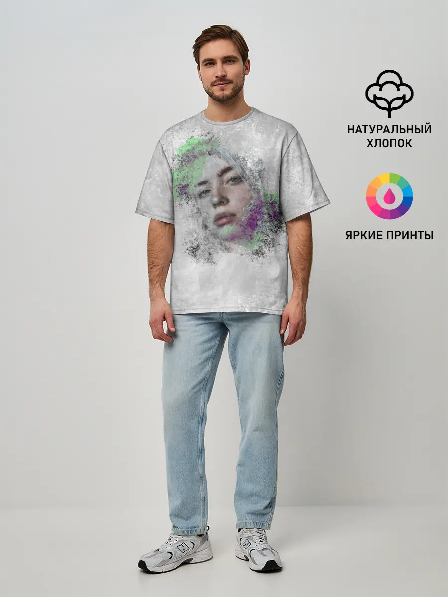 Мужская футболка оверсайз / Билли Айлиш красочная