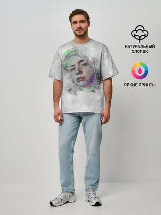 Мужская футболка оверсайз / Билли Айлиш красочная