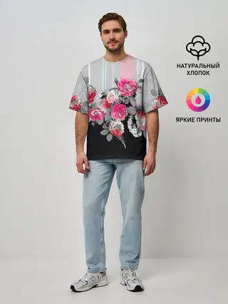 Мужская футболка оверсайз / Розы
