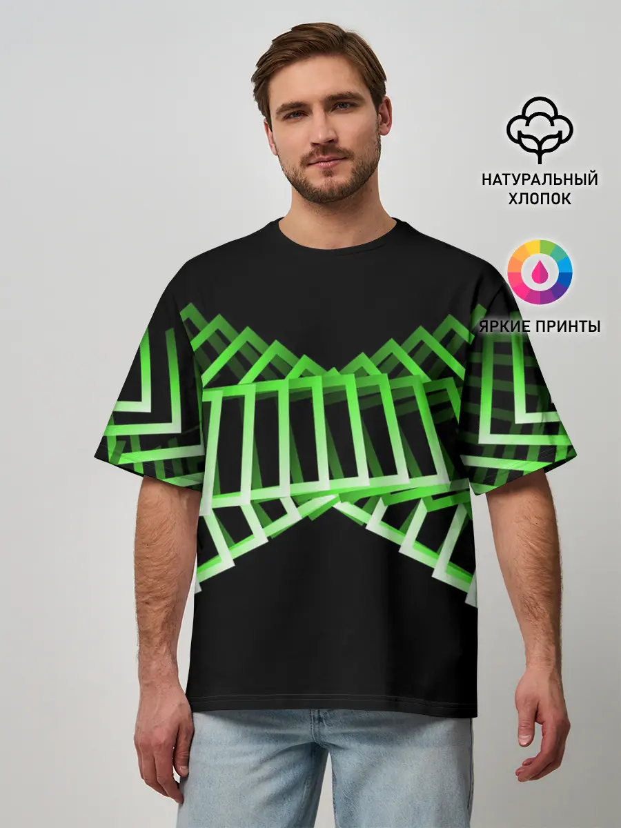 Мужская футболка оверсайз / Неоновые квадраты