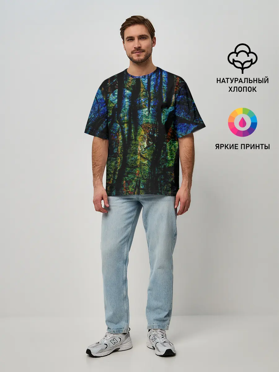 Мужская футболка оверсайз / Разноцветная гора