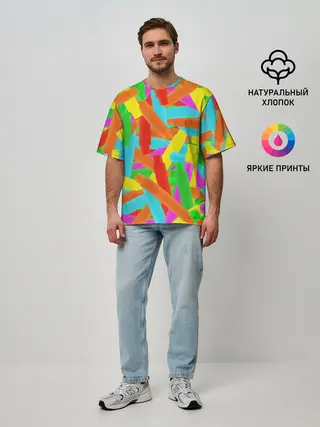 Мужская футболка оверсайз / Фон Цветные трубки Pop Tubes, Поп тубус