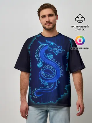 Мужская футболка оверсайз / NEON DRAGON